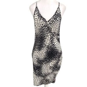 Bebe White Black Gray White Leopard Print Sleeveless Wrap Dress Sz L NWT